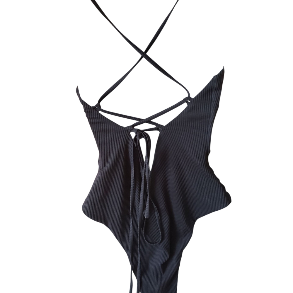 Zaful CHARCOAL (black) Ribbed Swimsuit -EUC - Picture 2 of 4